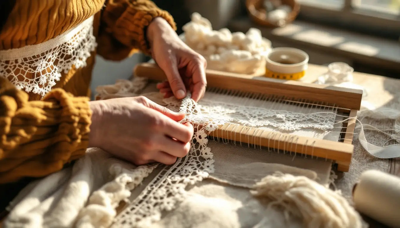 Artisan handcrafting decorative fringe and lace trims