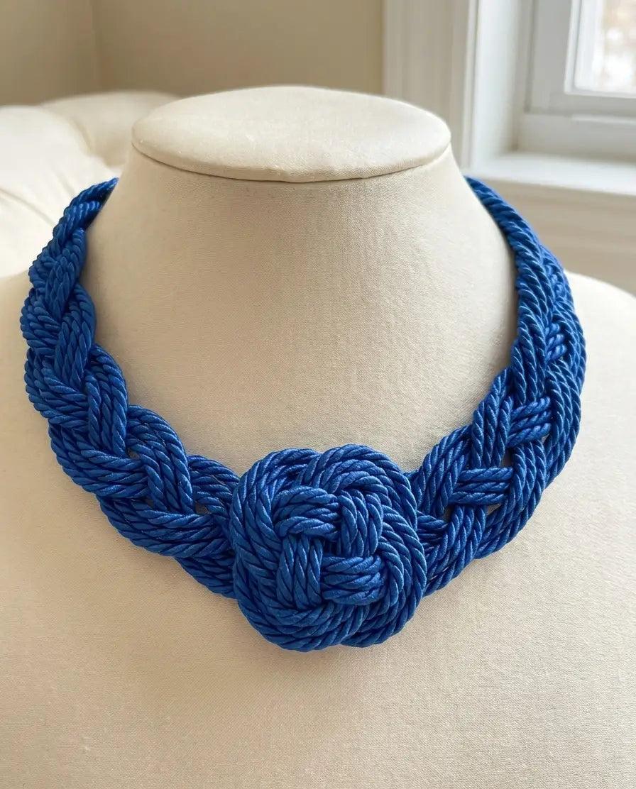 Cordão marquis em rayon viscose 3mm azul cobalto com design trançado e nó central da l&l