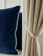 Almofada de veludo azul marinho com cordão nautilus branco 100% poliéster alta performance e definição nítidas