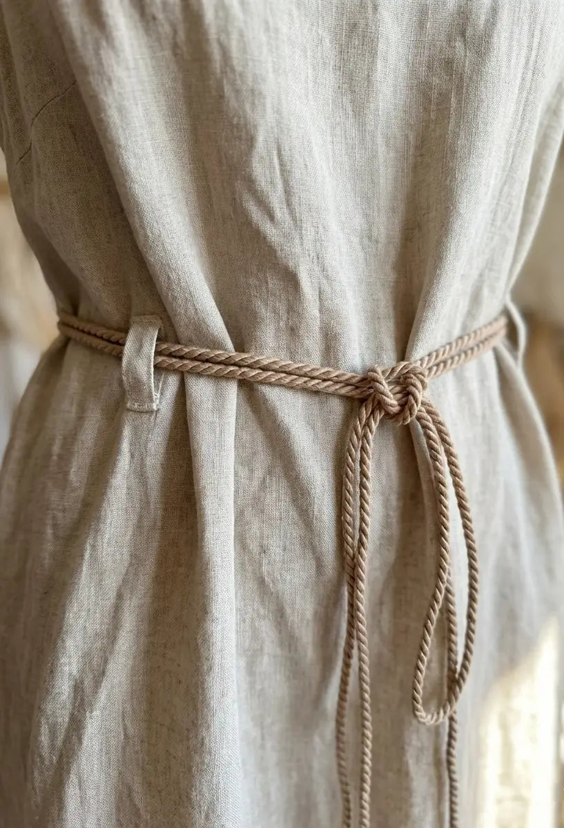 Luxury beige linen garment with a decorative twisted rope belt, L&L Concept Retail accessory