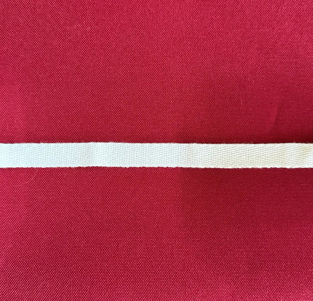 Fita sarja espinha vermelha com lista branca horizontal em algodão natural 100 por cento toque natural design organico