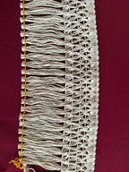Franja alhambra algodão puro off-white com padrão tecido e franjas 130mm l&l em algodão 100% natural