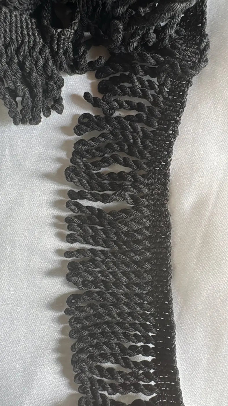 Franja atlântica em algodão puro torcido preto com 50mm ideal para acabamento decorativo