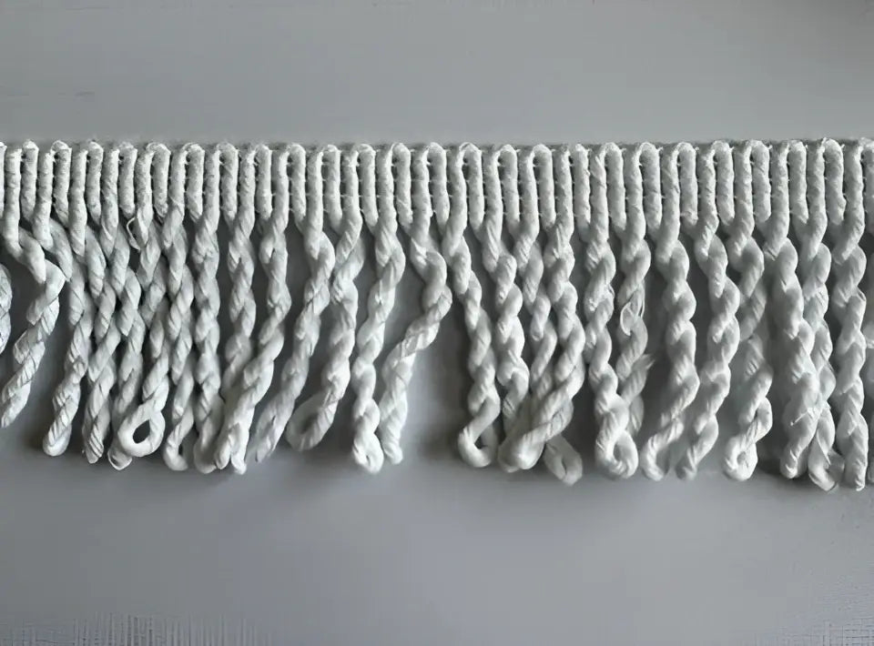 Franja atlântica algodão puro branca com textura entrelaçada e franjas torcidas 50mm da l&l