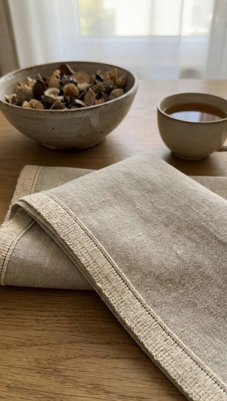 Beige franja aura natural algodão 100% cru napkin com borda texturada subtil de 25mm