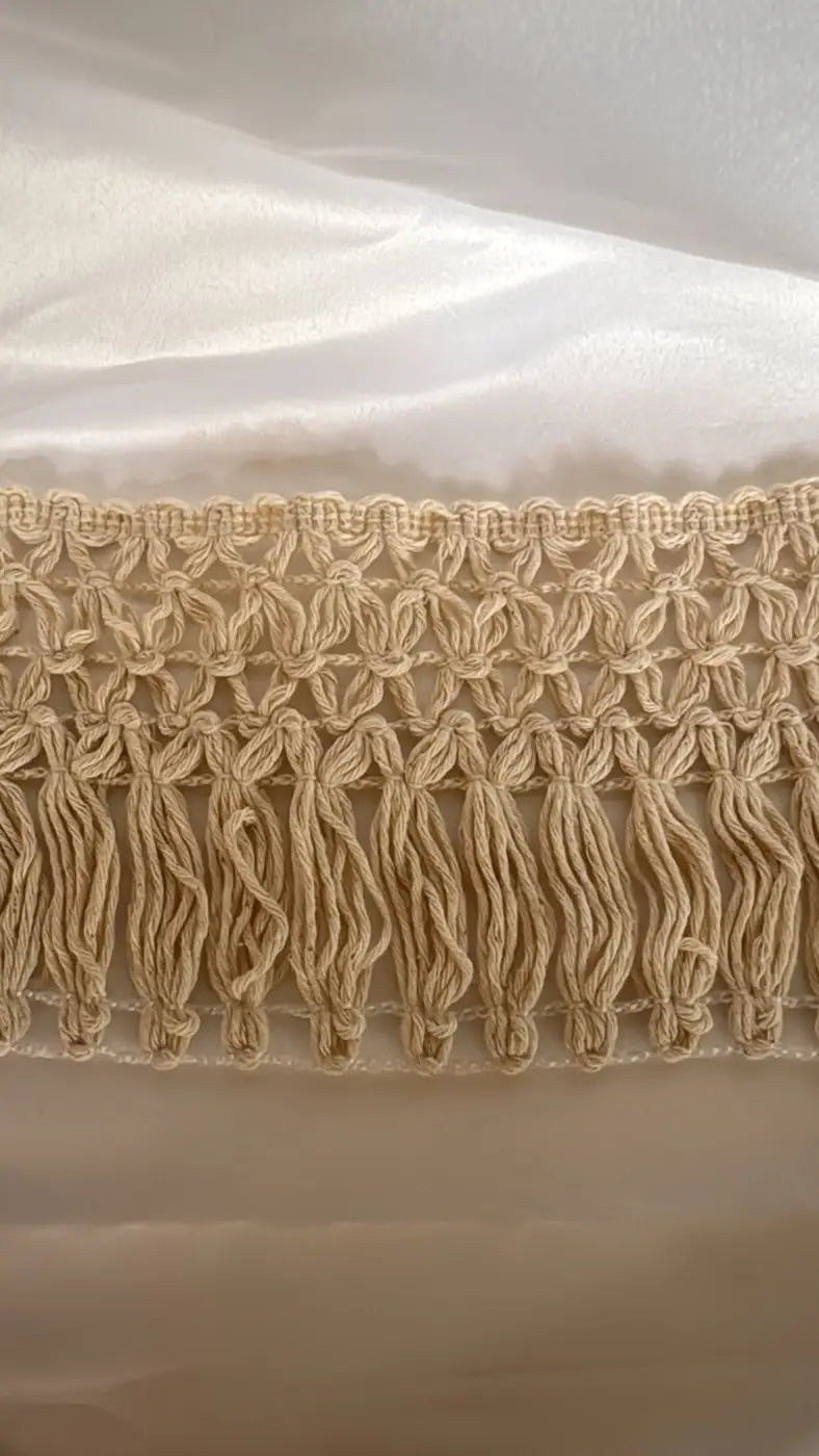 Beige franja bordadura estelar em algodão 80 por cento com padrão delicado e franjas suaves 100mm l&l