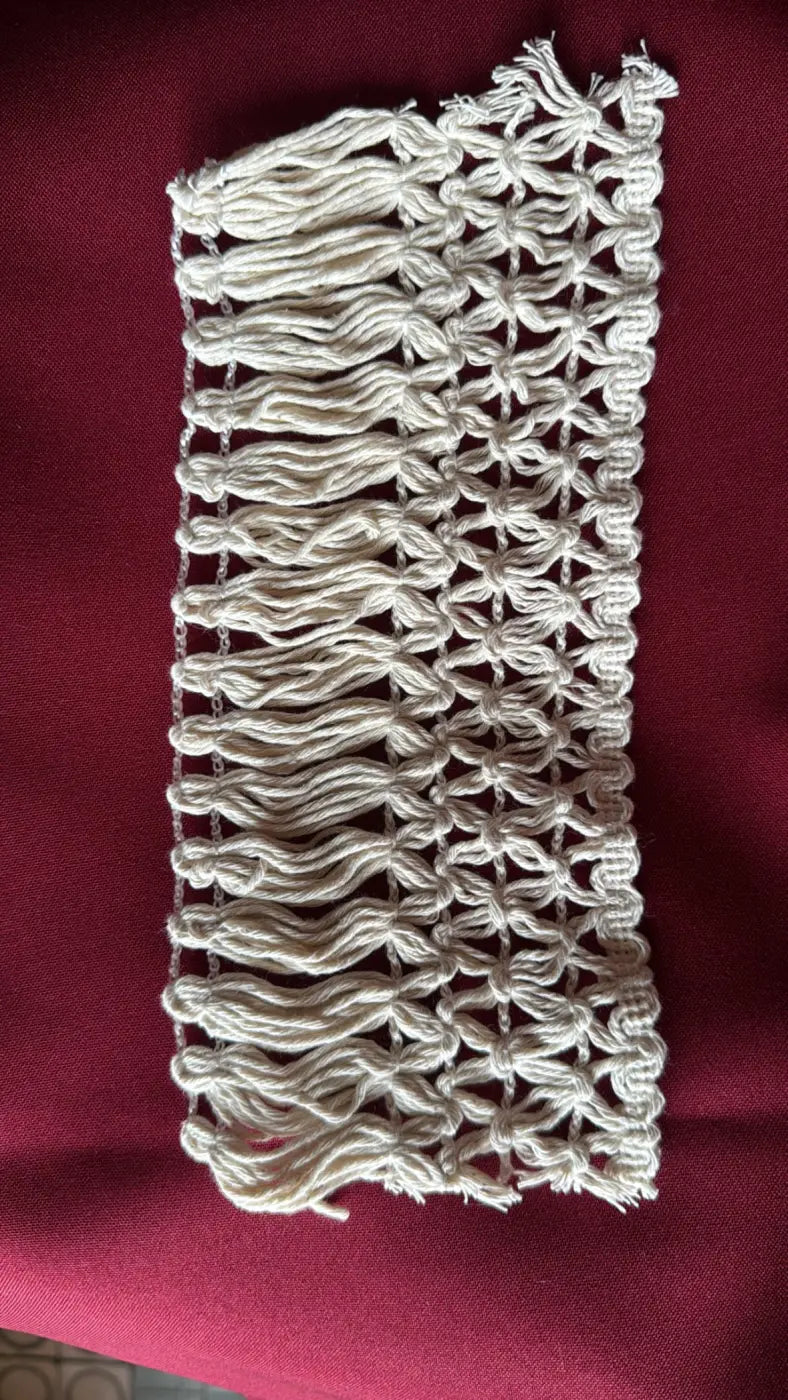 Strip de algodão bordadura estelar l&l creme com padrão tecido e franjas de 100mm
