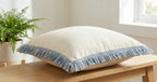 Cushion cream with decorative blue and white franja duetto 50mm made of algodão e filamento acetinado l&l
