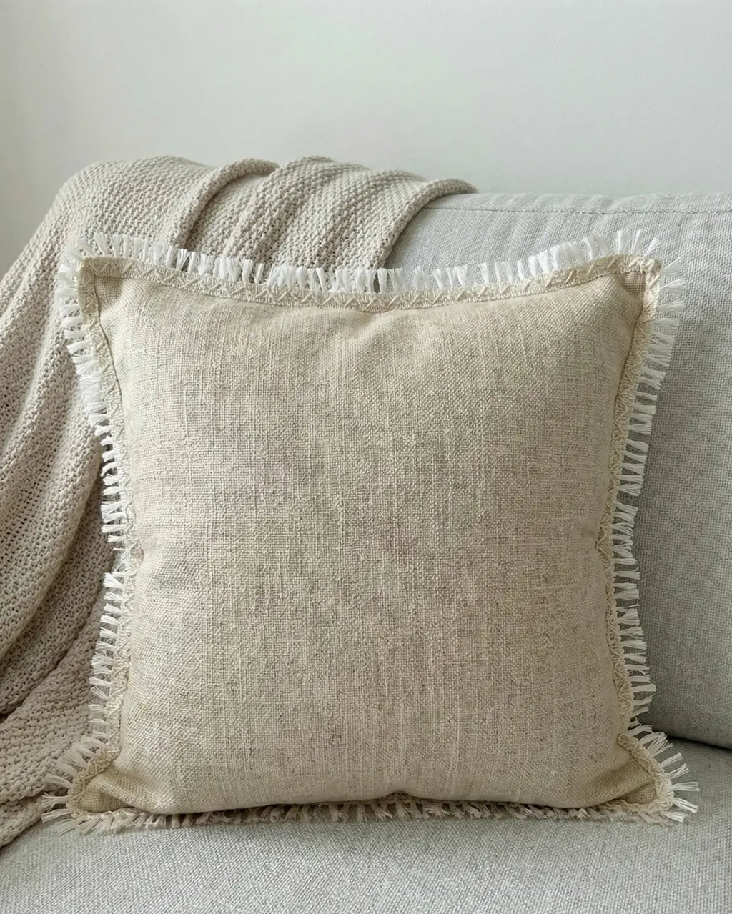 Beige almofada de linho franja grinalda com brilho perolado e franja branca l&l filamento 30mm
