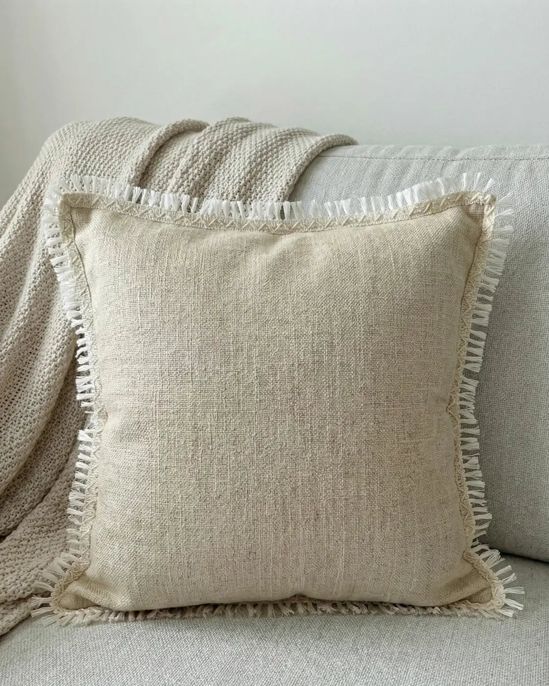 Beige almofada de linho franja grinalda com brilho perolado e franja branca l&l filamento 30mm