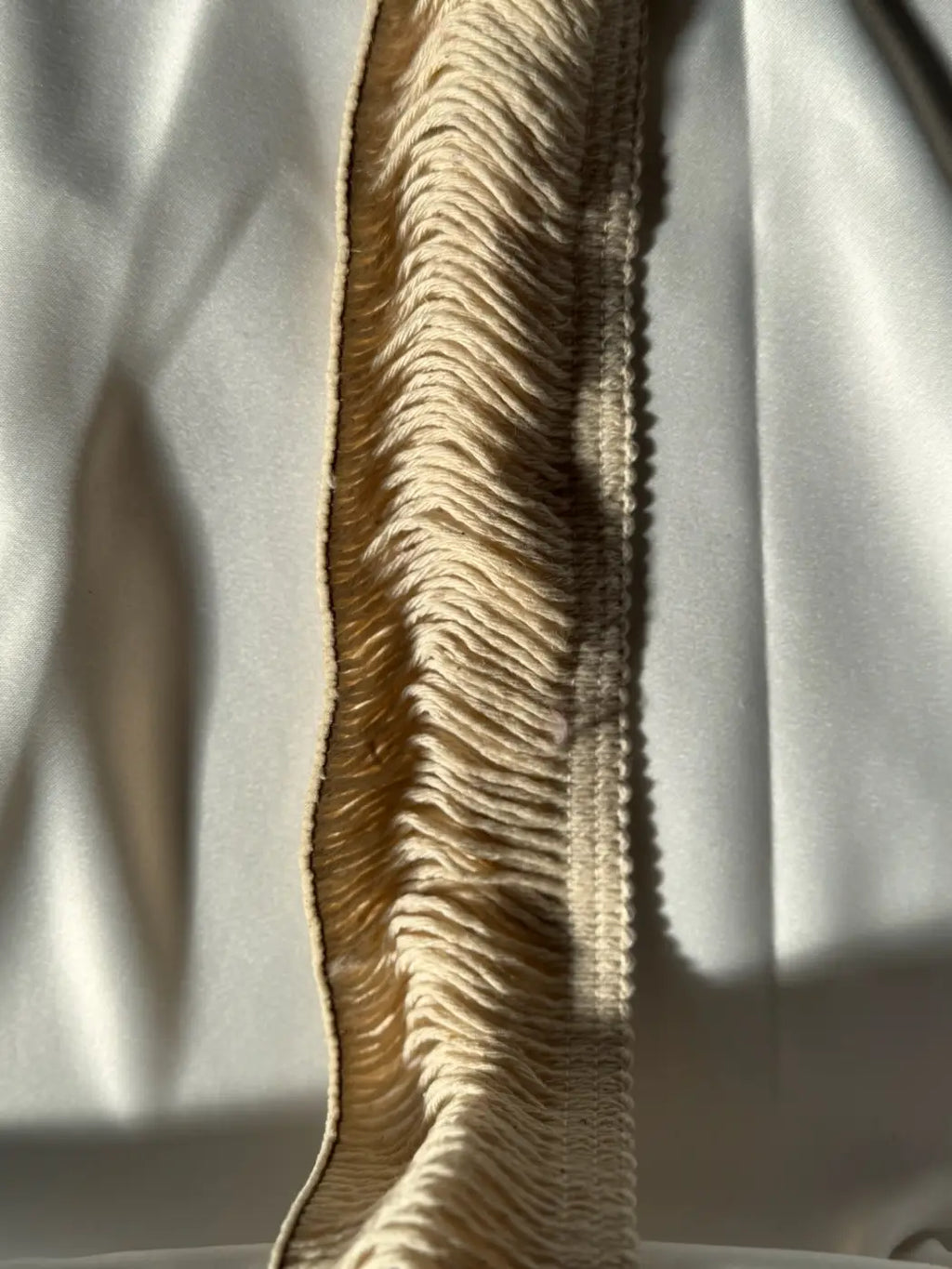 Beige franja liseré em algodão puro com acabamento tecido e 70mm de largura da l&l