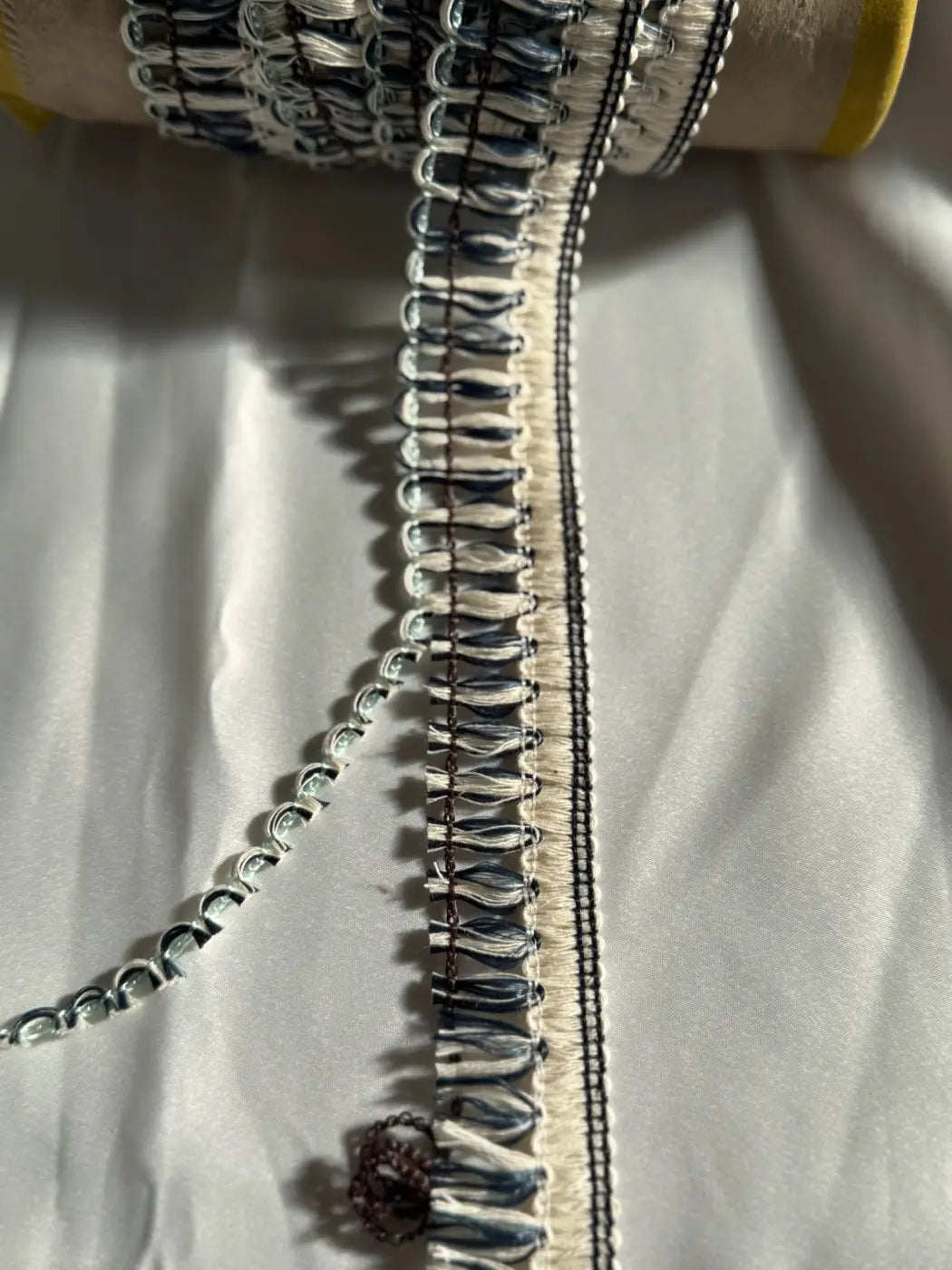 Franja mariner filamento azul 30mm galão mariner preto e branco com textura em laçada e tassel decorativo inspiração náutica