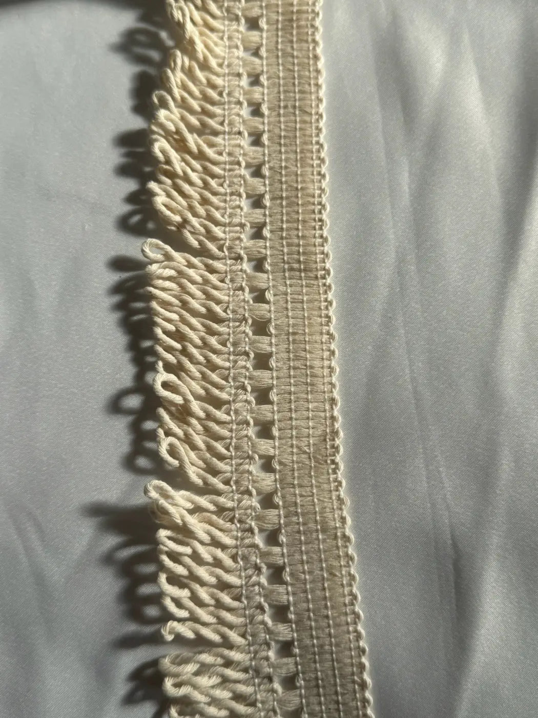 Beige franja terraza em algodão 80% com delicada banda texturada de 50mm da l&l