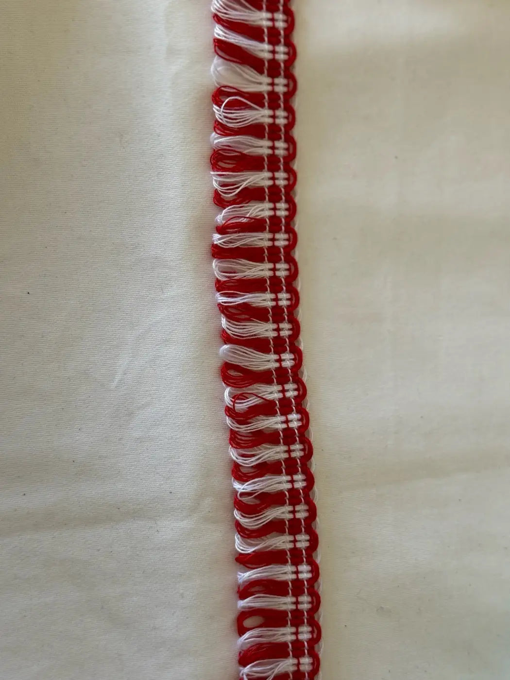 Galão contorno cor puro l&l em poliéster 100 por cento com padrão tecido texturizado vermelho e branco 25mm