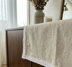 Beige galão picot algodão cru 100% natural com renda branca em l&l para decoração de mesa