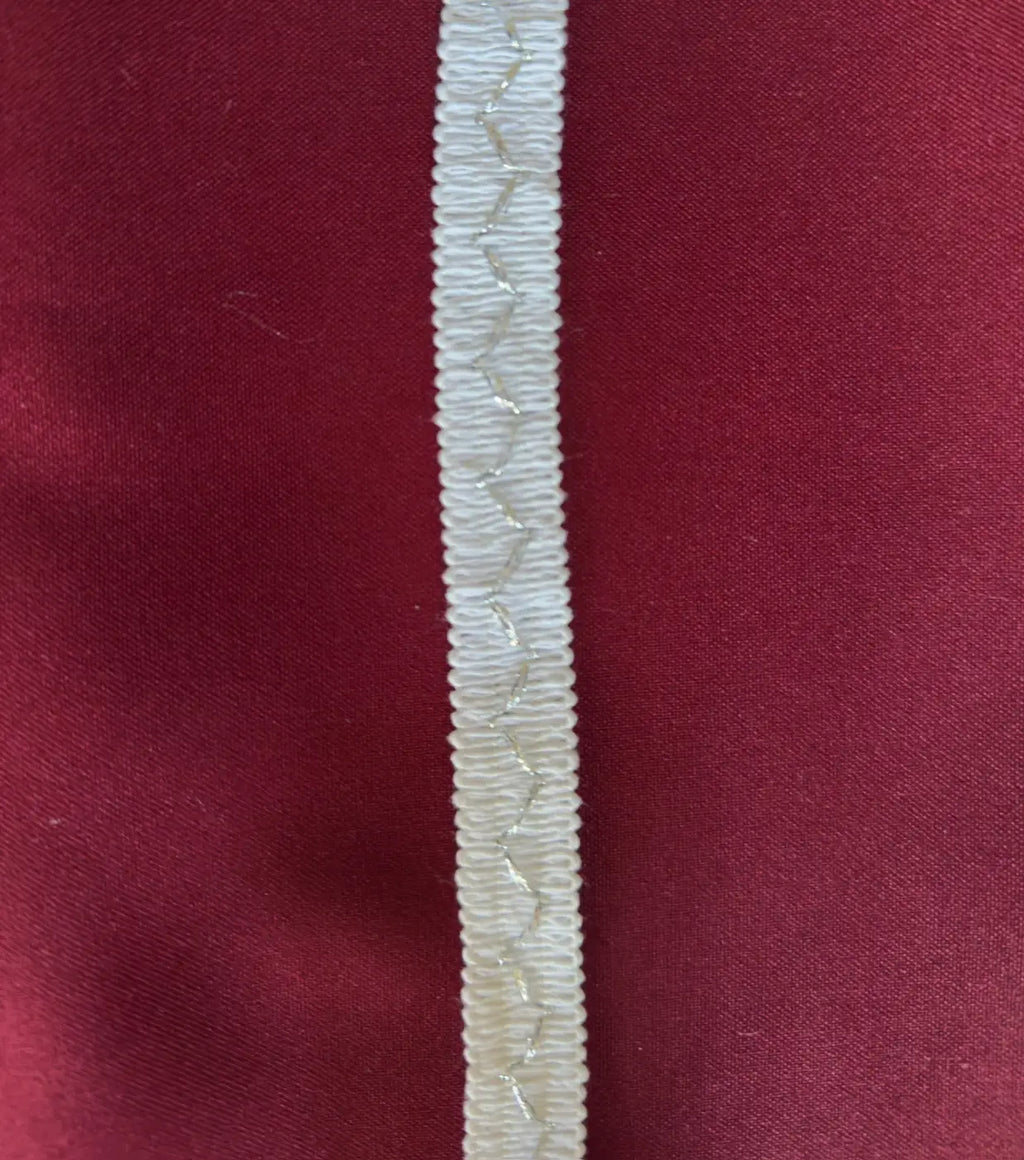 Galão ponto de prata em algodão e lurex prateado branco com borda elástica canelada e costura zigzag l&l 15mm