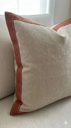 Beige almofada de linho galão riviera com borda costurada em cor ferrugem algodão 100 l&l